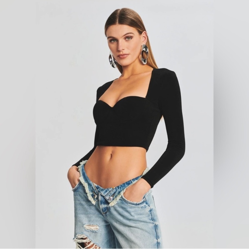 SER.O.YA Quincey Long Sleeve Crop Top in Black Shimmer
